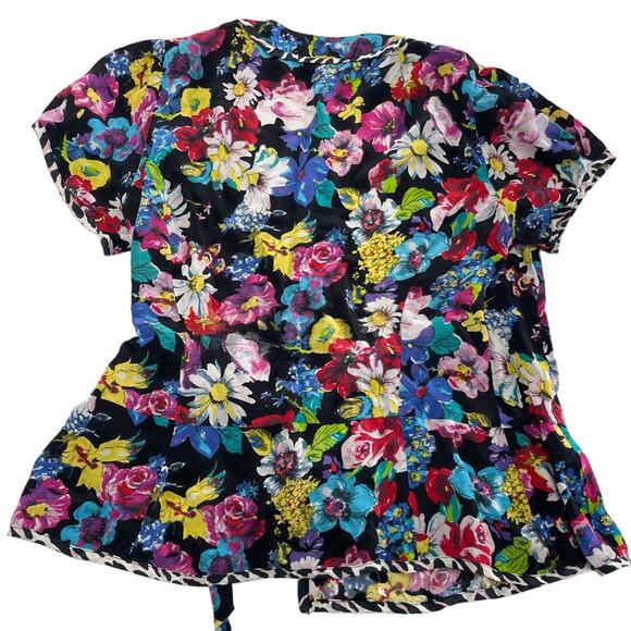 Nanette Lepore Shirt Womens 6 Black Multicolor Floral Boquet Wrap Top - Picture 5 of 13
